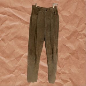 100% Genuine Leather Tan Vintage 5-pocket High-Waisted Pants by Lanna